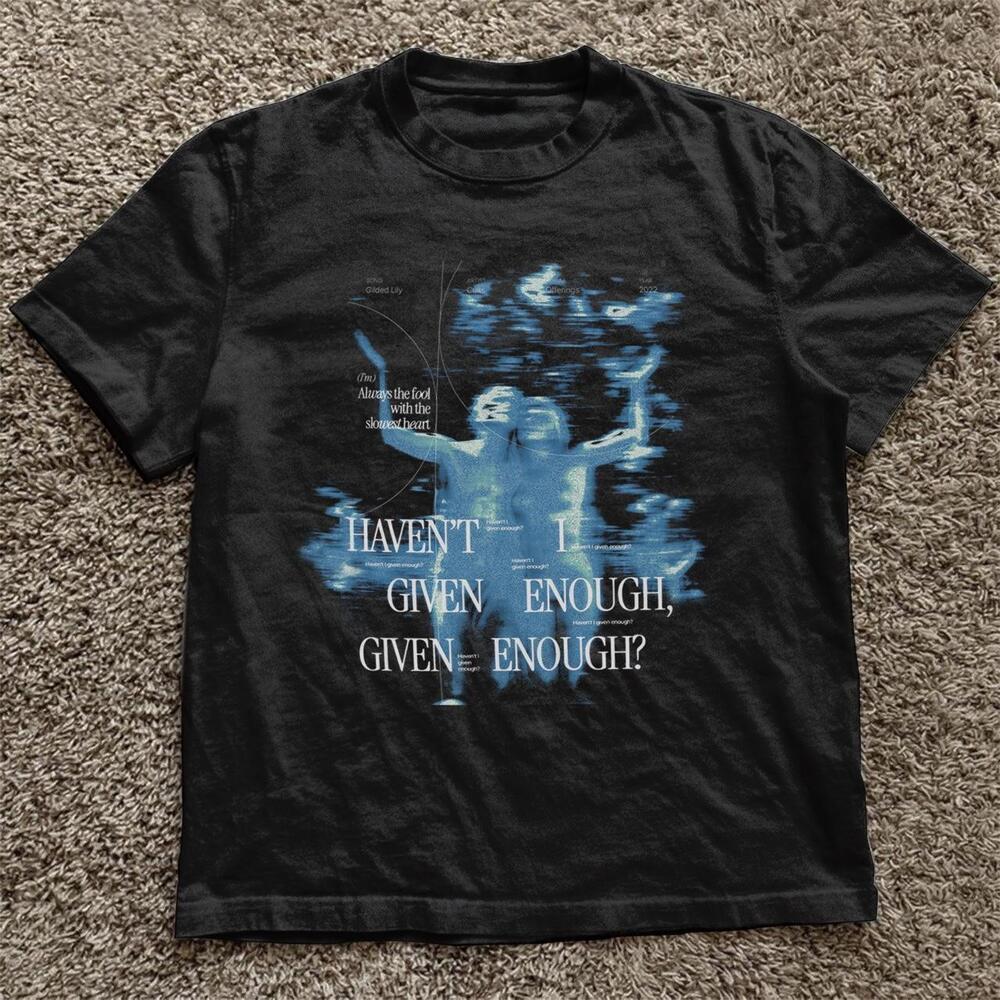 Black Graphic Tee With Blue Accents